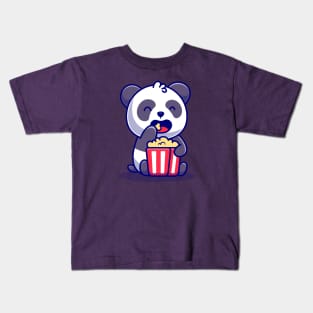 Cute Panda Eating Popcorn Kids T-Shirt